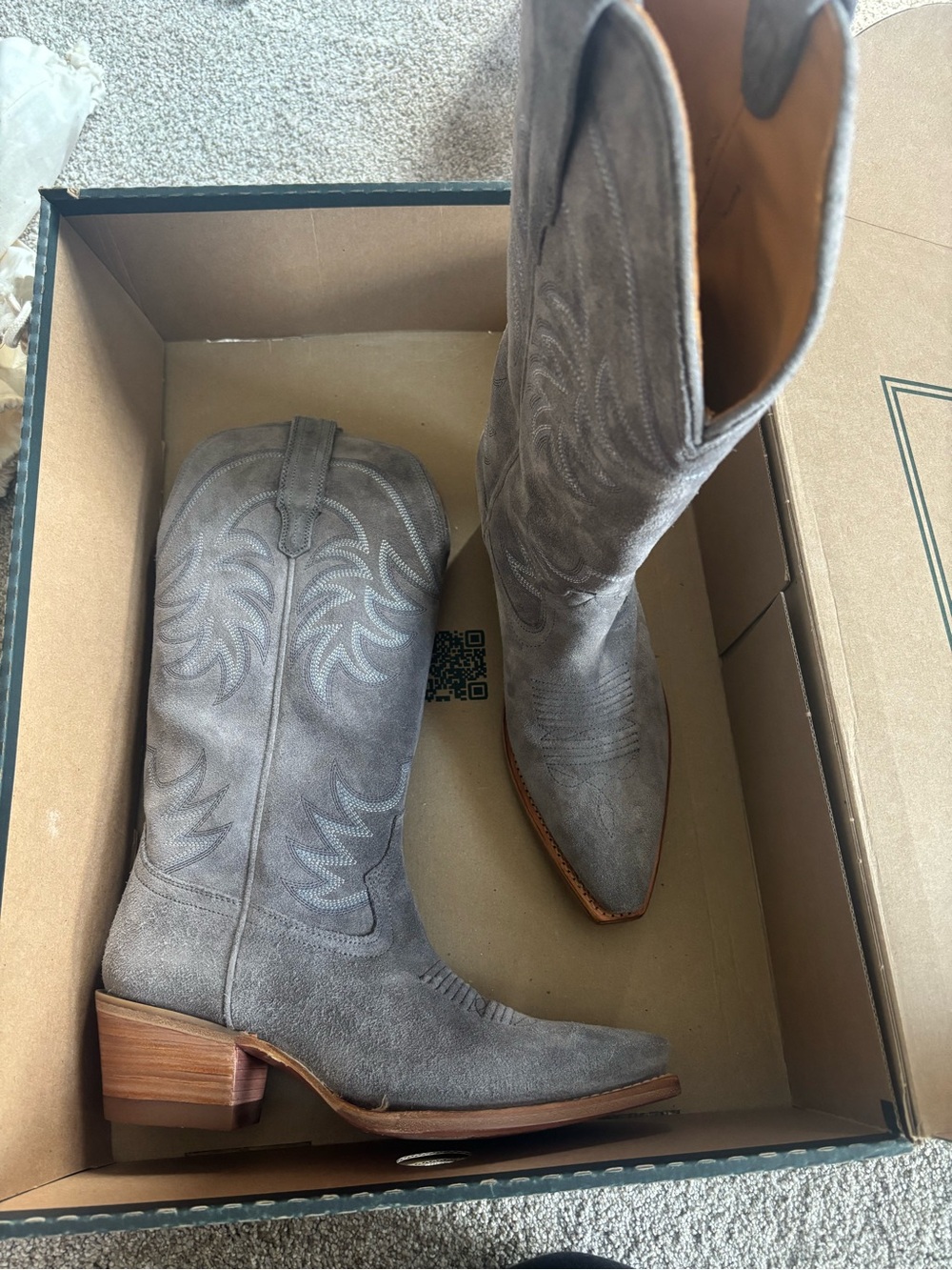 Tecovas the Annie Gray charcoal Suede Western Boots 9.5